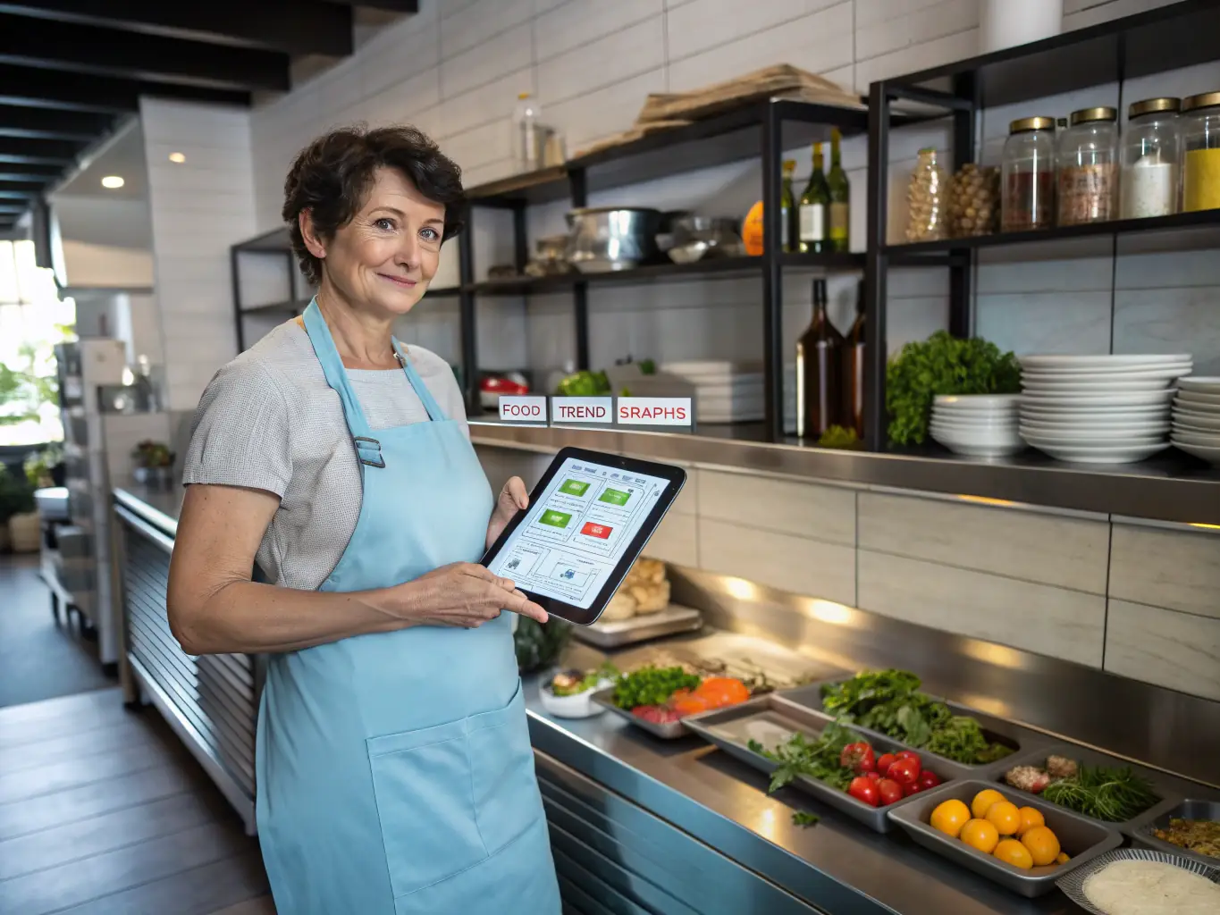 An image depicting a restaurant owner analyzing profit margin data on the Alwafaa App's admin dashboard, showcasing the potential for increased profitability.