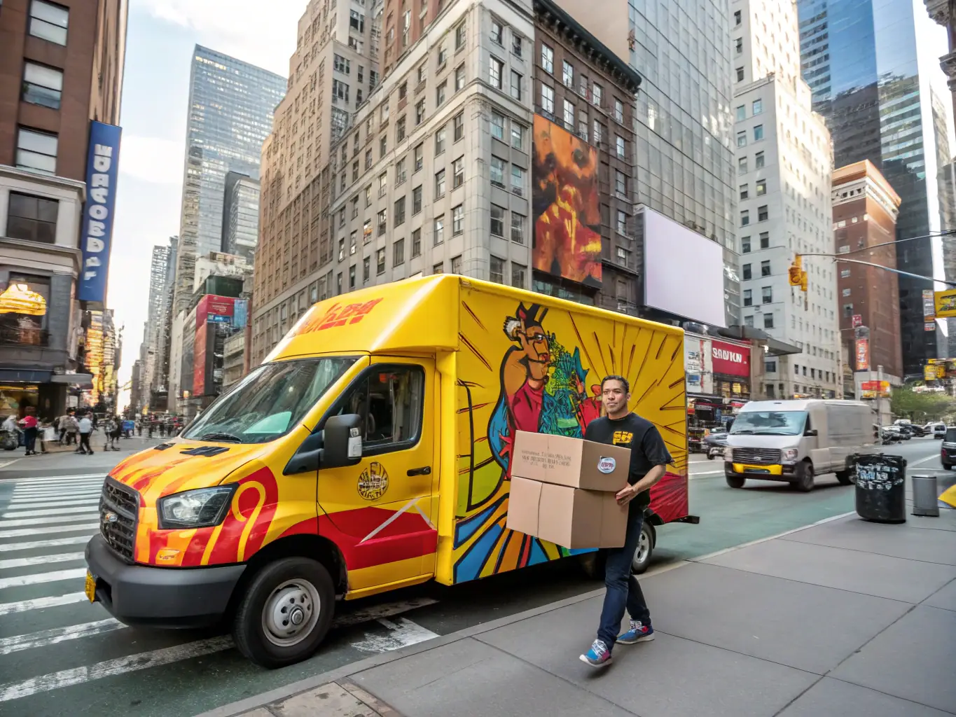 A graphic illustrating the concept of reduced delivery costs, showing a delivery vehicle efficiently navigating a route with minimal expenses.